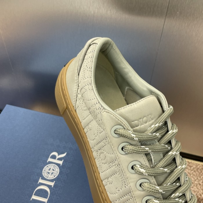 Dior Mens Shoes Sneakers DIORAND STONE ISLAND B33 Sneaker-LIMITEDAND NUMBERED EDITION Gray Dyed Cotton with Dior Oblique Motif 3SN303ZAM_H812 with Original Box