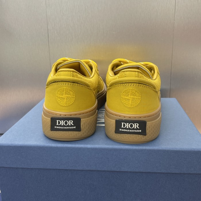 Dior Mens Shoes Sneakers DIORAND STONE ISLAND B33 Sneaker-LIMITEDAND NUMBERED EDITION Yellow Dyed Cotton with Dior Oblique Motif 3SN303ZAM_H225 with Original Box