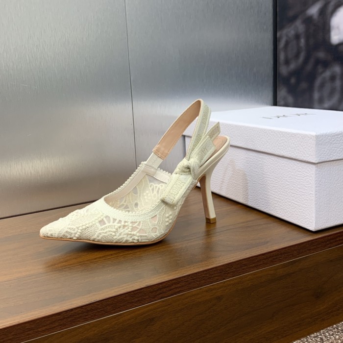 Dior Women Shoes Pumps Luxury Design Fashion Type 9.5cm High Heel Shoes for Wedding Style J'ADIOR SLINGBACK PUMP Cotton Fabric with Original Box