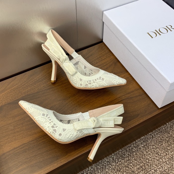 Dior Women Shoes Pumps Luxury Design Fashion Type 9.5cm High Heel Shoes for Wedding Style J'ADIOR SLINGBACK PUMP Cotton Fabric with Original Box