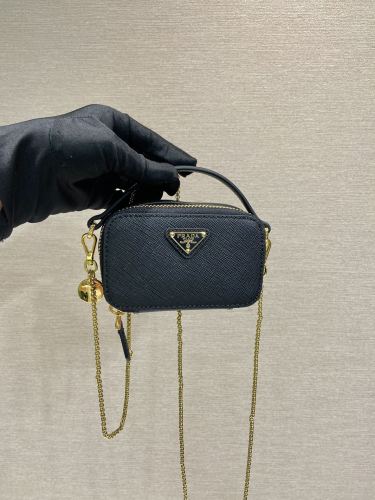 Prada Womens Shoulder Bags Luxury Brand Black Saffiano leather mini-pouch with Original Box 1NR025_QHH_F0002 Whatsapp【+1-3239614486】