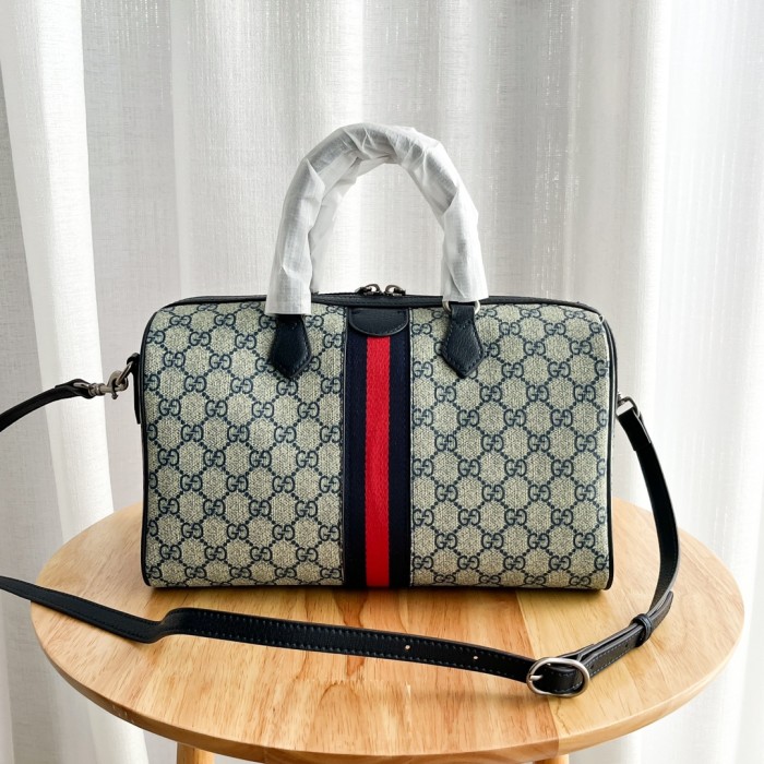 Gucci Mens Womens Bags Handbags Keepall Design Luxury Brand Ophidia medium top handle bag in blue and beige canvas 772065 96IWN 4076 without Original Box