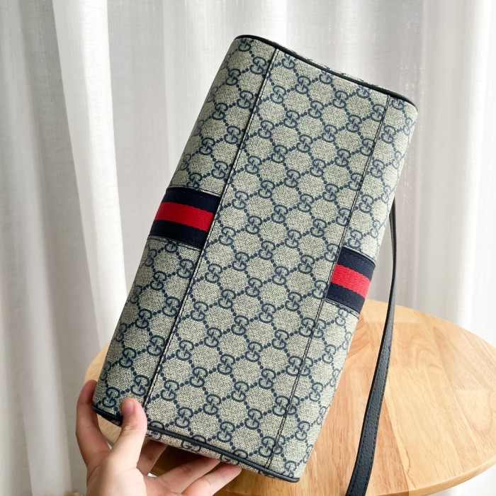 Gucci Mens Womens Bags Handbags Keepall Design Luxury Brand Ophidia medium top handle bag in blue and beige canvas 772065 96IWN 4076 without Original Box