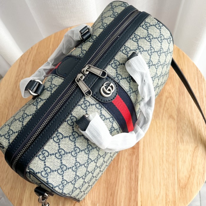 Gucci Mens Womens Bags Handbags Keepall Design Luxury Brand Ophidia medium top handle bag in blue and beige canvas 772065 96IWN 4076 without Original Box