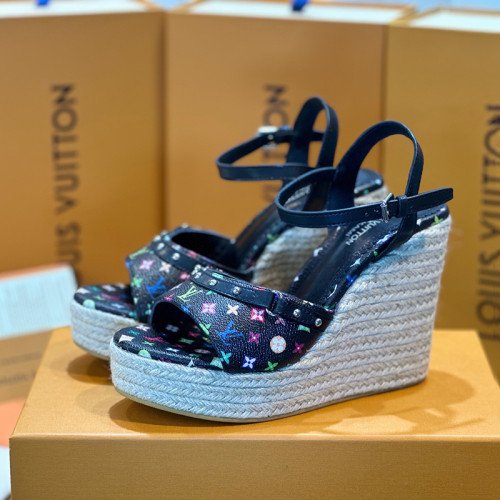 Louis Vuitton Womens Shoes Sandals High Heel 8.5cm Luxury Brand 1AGYX0 LV x TM Helios Wedge Sandal with Original Box whatsapp【+1-3239614486】