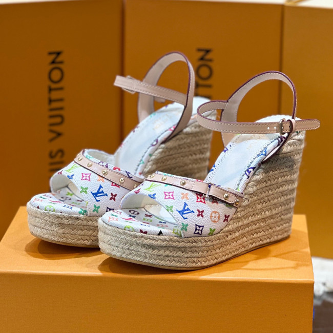 Louis Vuitton Womens Shoes Sandals High Heel 8.5cm Luxury Brand 1AGYX0 LV x TM Helios Wedge Sandal with Original Box whatsapp【+1-3239614486】