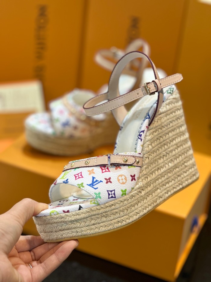 Louis Vuitton Womens Shoes Sandals High Heel 8.5cm Luxury Brand 1AGYX0 LV x TM Helios Wedge Sandal with Original Box whatsapp【+1-3239614486】