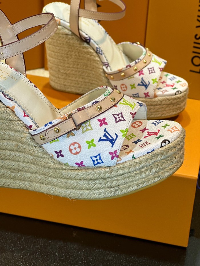 Louis Vuitton Womens Shoes Sandals High Heel 8.5cm Luxury Brand 1AGYX0 LV x TM Helios Wedge Sandal with Original Box whatsapp【+1-3239614486】