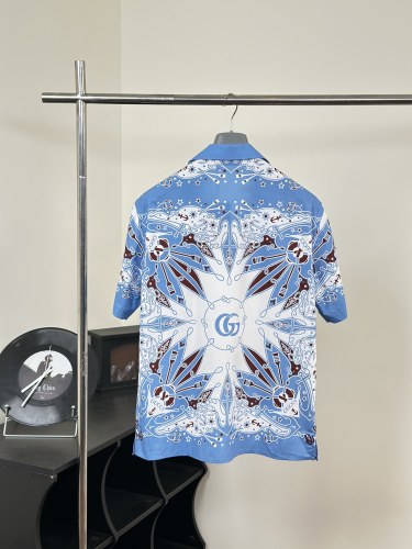 Gucci Mens Short Sleeve Shirts Luxury Brand DOUBLE G BANDANA PRINT COTTON SHIRT 787257 ZAQPD 9113 Top Quality Whatsapp 【+1-3239614486】