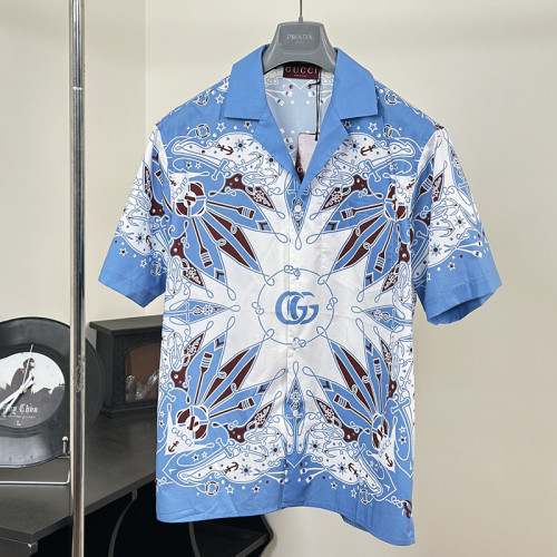 Gucci Mens Short Sleeve Shirts Luxury Brand DOUBLE G BANDANA PRINT COTTON SHIRT 787257 ZAQPD 9113 Top Quality Whatsapp 【+1-3239614486】