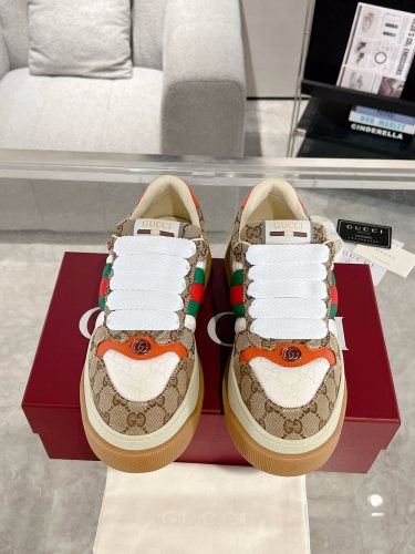 Gucci Womens Mens Unisex Shoes Sneakers Luxury Brand Fashion WOMEN'S SCREENER TRAINER WITH WEB 777106 AAC72 9554 with Original Box Whatsapp【+1-3239614486】