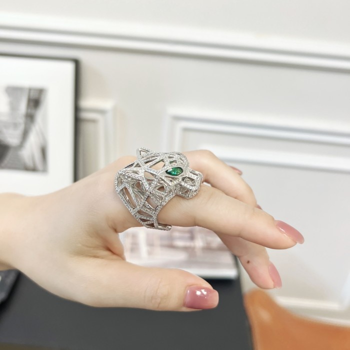 Cartier Luxury Womens Rings Luxury Brand CRN8515269 WHITE GOLD DE CARTIER EARRINGS WHITE GOLD, DIAMONDS, TSAVORITE GARNETS, ONYX with Original Box