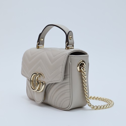 Gucci Womens Bags Shoulder Bag Design Luxury Brand GG Marmont mini top handle bag in light grey leather 811238 AAECK 1712 with Original Box whatsapp 【+1-3239614486】