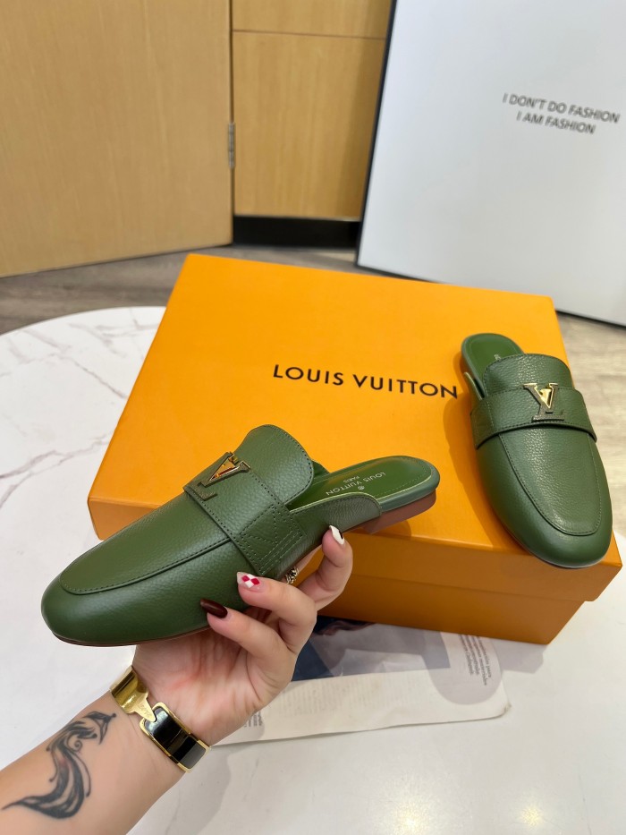 Louis Vuitton Womens Shoes Loafer Luxury Brand 1ACH5L LV Capri Open Back Loafer with Original Box whatsapp【+1-3239614486】