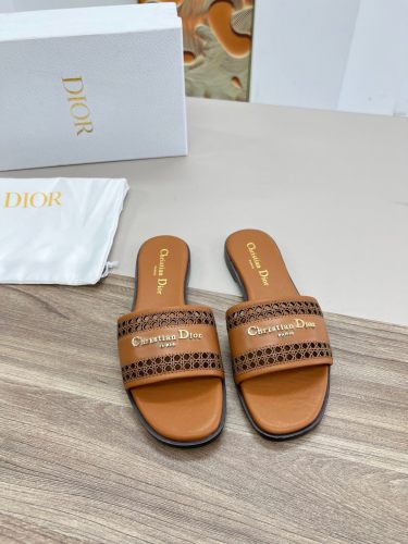 Dior Women Shoes Slippers Slide Sandals Luxury Brand Dior Or D-Lane Slide Laminiertes Microcannage Kalbsleder in durchbrochener Optik in Goldfarbe with Original Box