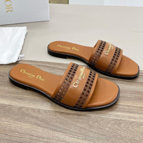 Dior Women Shoes Slippers Slide Sandals Luxury Brand Dior Or D-Lane Slide Laminiertes Microcannage Kalbsleder in durchbrochener Optik in Goldfarbe with Original Box