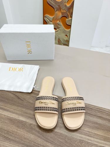 Dior Women Shoes Slippers Slide Sandals Luxury Brand Dior Or D-Lane Slide Laminiertes Microcannage Kalbsleder in durchbrochener Optik in Goldfarbe with Original Box