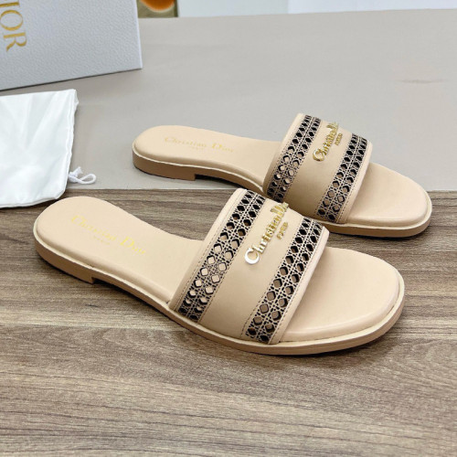 Dior Women Shoes Slippers Slide Sandals Luxury Brand Dior Or D-Lane Slide Laminiertes Microcannage Kalbsleder in durchbrochener Optik in Goldfarbe with Original Box