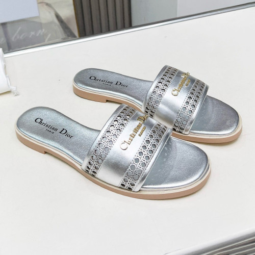 Dior Women Shoes Slippers Slide Sandals Luxury Brand Dior Or D-Lane Slide Laminiertes Microcannage Kalbsleder in durchbrochener Optik in Goldfarbe with Original Box