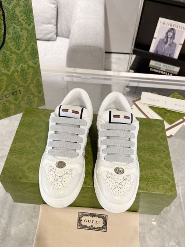 Gucci Womens Shoes Sneakers Luxury Brand Women's Screener sneaker in light grey leather 732193 FADQ7 9096 with Original Box whatsapp 【+1-3239614486】
