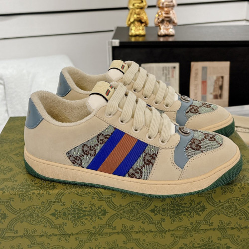 Gucci Womens Shoes Sneakers Luxury Brand Women's Screener sneaker in light grey leather 732193 FADQ7 9096 with Original Box whatsapp 【+1-3239614486】