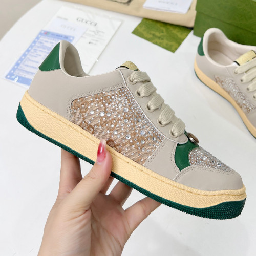 Gucci Womens Shoes Sneakers Luxury Brand Women's Screener sneaker in light grey leather 732193 FADQ7 9096 with Original Box whatsapp 【+1-3239614486】
