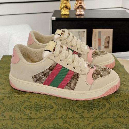 Gucci Womens Shoes Sneakers Luxury Brand Women's Screener sneaker in light grey leather 732193 FADQ7 9096 with Original Box whatsapp 【+1-3239614486】