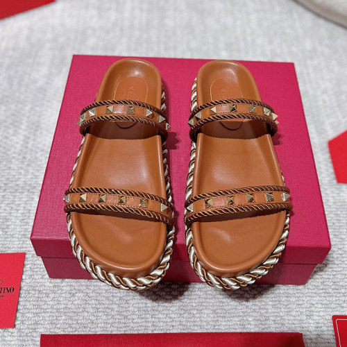 Valentino Women Shoes Mule Sandals Slippers Leather Rockstud Slides with Original Box Whatsapp【+1-3239614486】