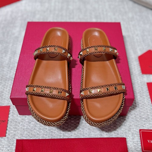 Valentino Women Shoes Mule Sandals Slippers Leather Rockstud Slides with Original Box Whatsapp【+1-3239614486】