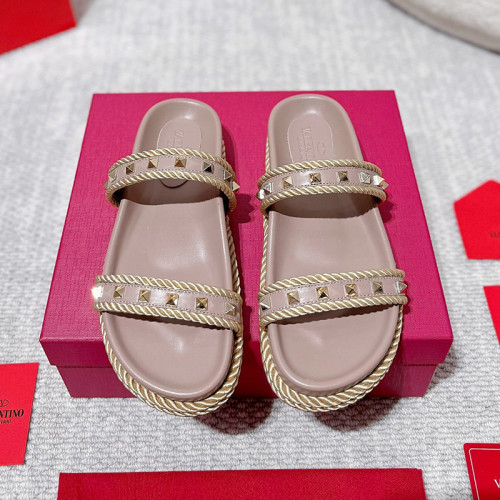 Valentino Women Shoes Mule Sandals Slippers Leather Rockstud Slides with Original Box Whatsapp【+1-3239614486】