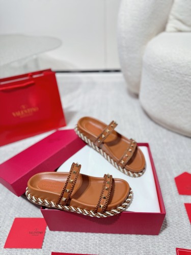 Valentino Women Shoes Mule Sandals Slippers Leather Rockstud Slides with Original Box Whatsapp【+1-3239614486】