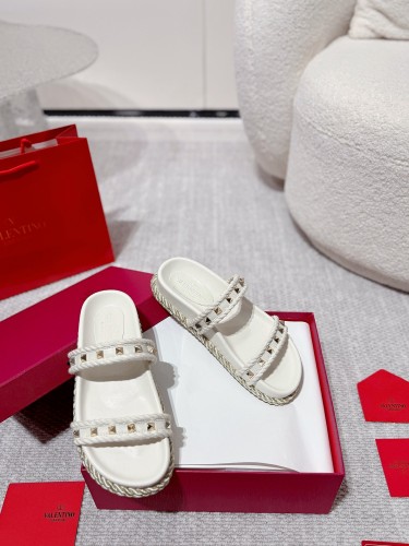 Valentino Women Shoes Mule Sandals Slippers Leather Rockstud Slides with Original Box Whatsapp【+1-3239614486】