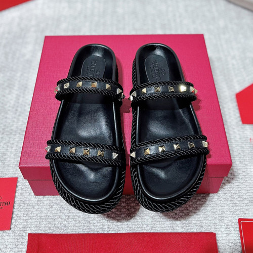 Valentino Women Shoes Mule Sandals Slippers Leather Rockstud Slides with Original Box Whatsapp【+1-3239614486】