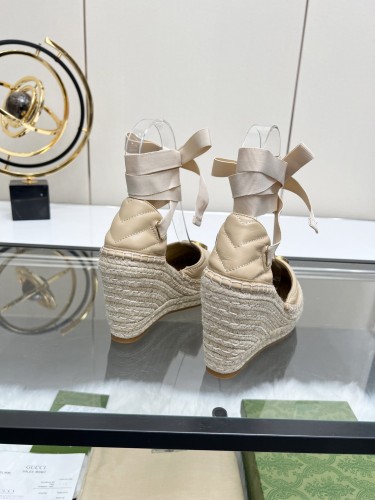 Gucci Womens Shoes Double G Espadrilles Luxury Brand WOMEN'S INTERLOCKING G SANDAL 10cm Heel With Original Box Whatsapp【+1-3239614486】