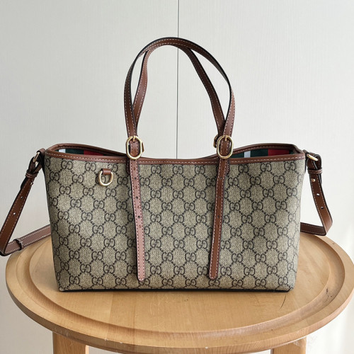 Gucci Womens Bags Shoulder Messenger Bag Luxury Brand GG Emblem small tote bag in beige and dark brown canvas with Original Box 815214 FAD6L 9758