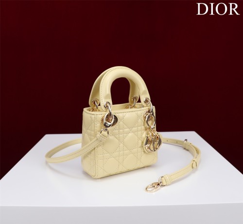 Dior Womens Bags Handbags Luxury Fashion Dior Micro Lady Dior Bag In Pale Yellow Cannage Lambskin with Original Box Whatsapp【+1-3239614486】
