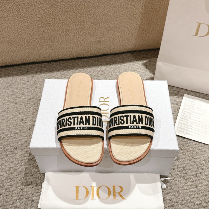 Dior Women Shoes Slippers Slide Sandals Luxury Brand Dior Or D-Lane Slide Laminiertes Microcannage Kalbsleder with Original Box