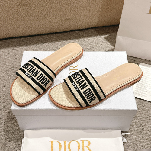 Dior Women Shoes Slippers Slide Sandals Luxury Brand Dior Or D-Lane Slide Laminiertes Microcannage Kalbsleder with Original Box