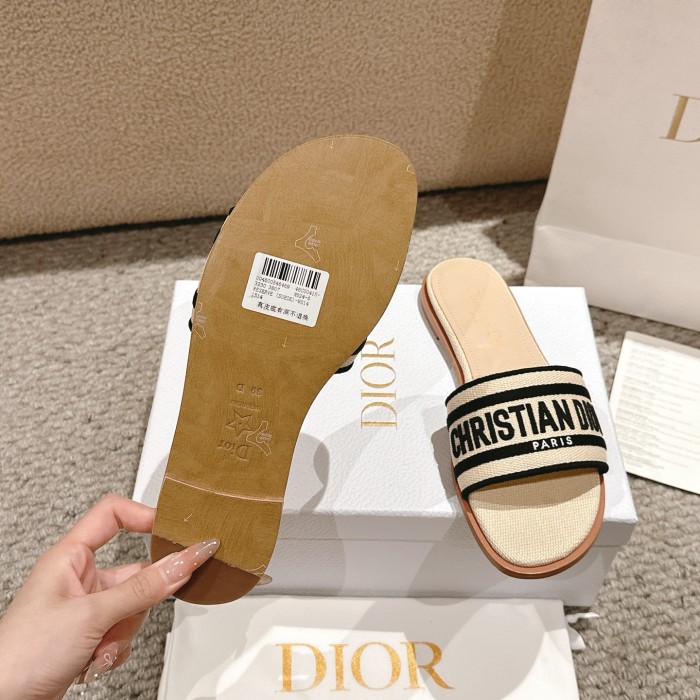 Dior Women Shoes Slippers Slide Sandals Luxury Brand Dior Or D-Lane Slide Laminiertes Microcannage Kalbsleder with Original Box