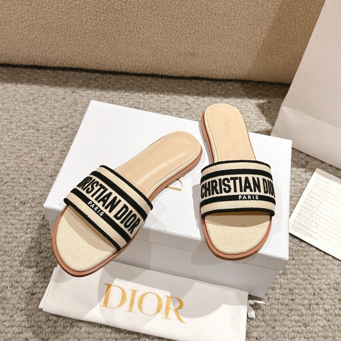 Dior Women Shoes Slippers Slide Sandals Luxury Brand Dior Or D-Lane Slide Laminiertes Microcannage Kalbsleder with Original Box