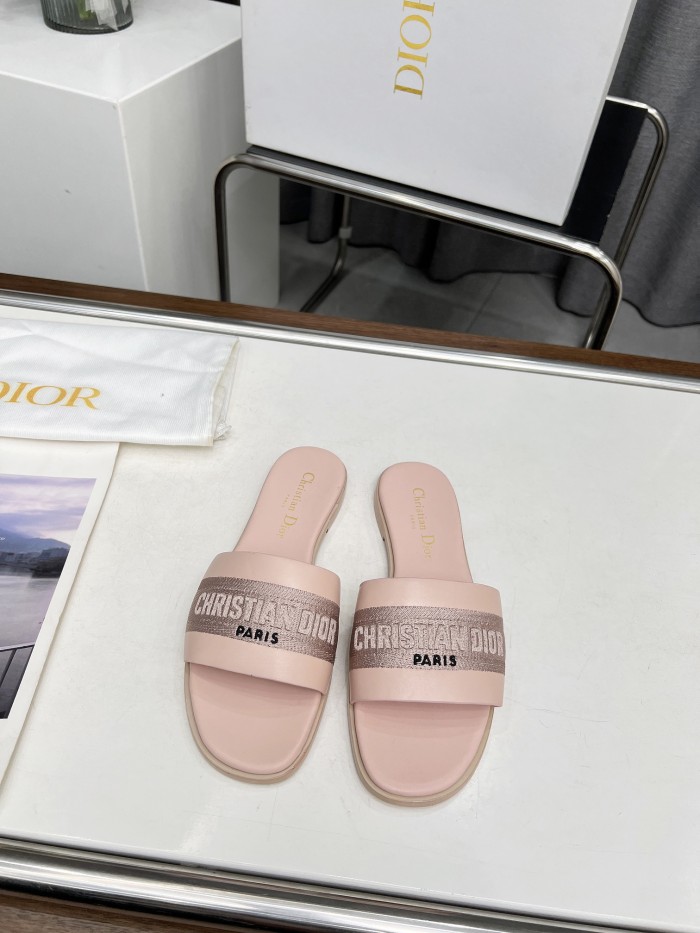 Dior Women Shoes Slippers Slide Sandals Luxury Brand Dior Or D-Lane Slide Laminiertes Microcannage Kalbsleder with Original Box