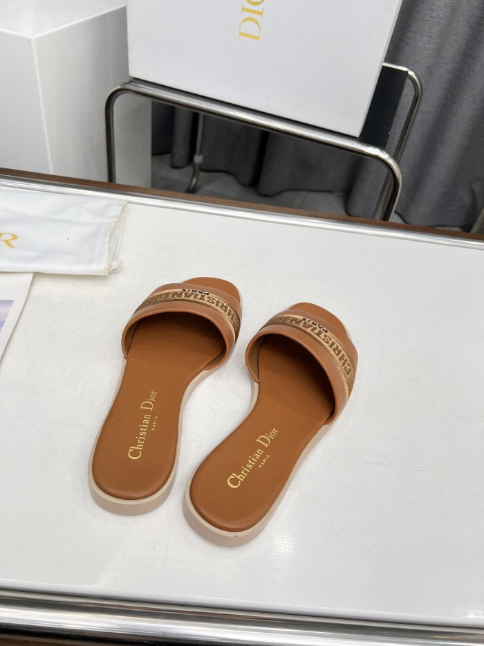 Dior Women Shoes Slippers Slide Sandals Luxury Brand Dior Or D-Lane Slide Laminiertes Microcannage Kalbsleder with Original Box