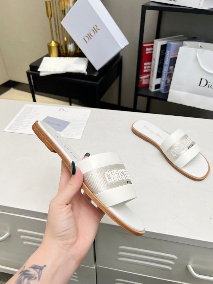 Dior Women Shoes Slippers Slide Sandals Luxury Brand Dior Or D-Lane Slide Laminiertes Microcannage Kalbsleder with Original Box