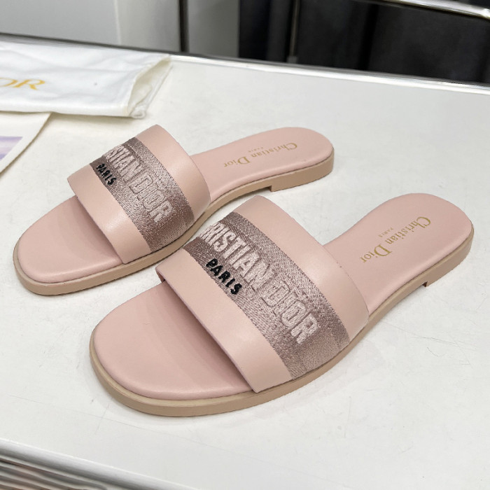 Dior Women Shoes Slippers Slide Sandals Luxury Brand Dior Or D-Lane Slide Laminiertes Microcannage Kalbsleder with Original Box