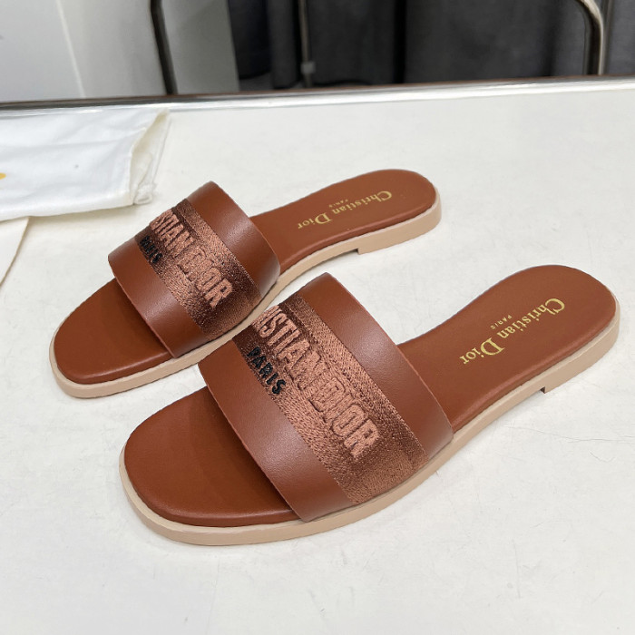 Dior Women Shoes Slippers Slide Sandals Luxury Brand Dior Or D-Lane Slide Laminiertes Microcannage Kalbsleder with Original Box