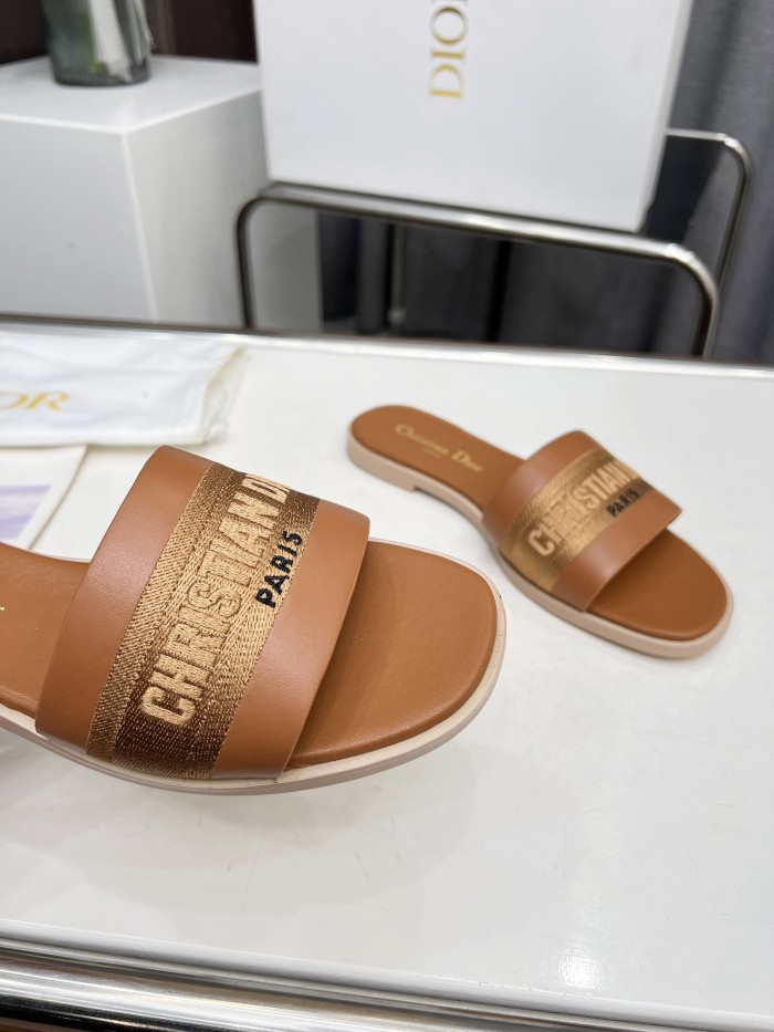 Dior Women Shoes Slippers Slide Sandals Luxury Brand Dior Or D-Lane Slide Laminiertes Microcannage Kalbsleder with Original Box