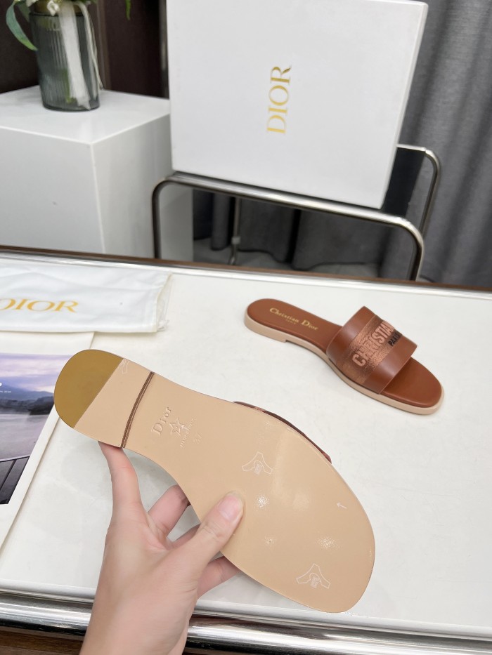 Dior Women Shoes Slippers Slide Sandals Luxury Brand Dior Or D-Lane Slide Laminiertes Microcannage Kalbsleder with Original Box