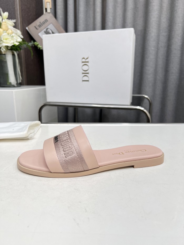 Dior Women Shoes Slippers Slide Sandals Luxury Brand Dior Or D-Lane Slide Laminiertes Microcannage Kalbsleder with Original Box