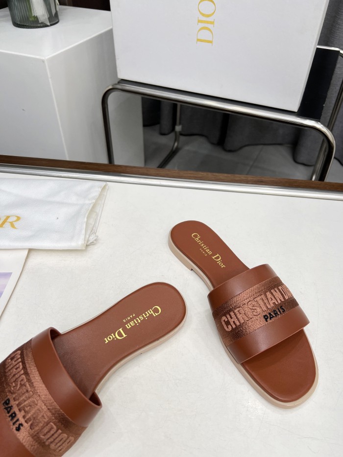Dior Women Shoes Slippers Slide Sandals Luxury Brand Dior Or D-Lane Slide Laminiertes Microcannage Kalbsleder with Original Box