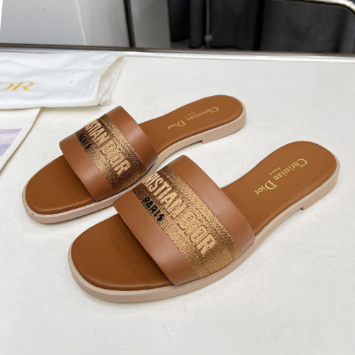 Dior Women Shoes Slippers Slide Sandals Luxury Brand Dior Or D-Lane Slide Laminiertes Microcannage Kalbsleder with Original Box
